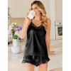 Ekouaer Satin Pajamas for Women Silky Lingerie Lace Camisole and Ruffle Shorts Set 2 Piece Nightwear S-XXL(Black)