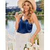 Ekouaer Satin Pajamas for Women Silky Lingerie Lace Camisole and Ruffle Shorts Set 2 Piece Nightwear S-XXL(Navy Blue)