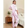 Ekouaer Silk Satin Pajamas Set Women Short Sleeve Pj Sets Button Down Sleepwear 2 Piece Soft Loungewear S-XXL(Pink Stripes)