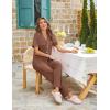 Ekouaer Womens Pajama Sets Button Down Pjs Lounge Sets 2 Piece Short Sleeve Sleepwear Soft Comfy Loungewear(Brown)
