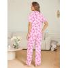 Ekouaer Womens Pajama Sets Button Down Pjs Lounge Sets 2 Piece Short Sleeve Sleepwear Soft Comfy Loungewear(Pink Bow)