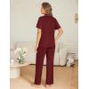 Ekouaer Womens Pajama Sets Button Down Pjs Lounge Sets 2 Piece Short Sleeve Sleepwear Soft Comfy Loungewear(Wine Red)