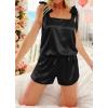 Ekouaer Womens Silk Pajama Set Bow Tie Knot Tank Top Satin Pjs Sets for Bridal Party 2 Piece Cami Shorts Sleepwear S-XXL(Black)