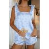 Ekouaer Womens Silk Pajama Set Bow Tie Knot Tank Top Satin Pjs Sets for Bridal Party 2 Piece Cami Shorts Sleepwear S-XXL(Blue Striped Bow Print)