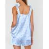 Ekouaer Womens Silk Pajama Set Bow Tie Knot Tank Top Satin Pjs Sets for Bridal Party 2 Piece Cami Shorts Sleepwear S-XXL(Blue Striped Bow Print)