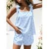 Ekouaer Womens Silk Pajama Set Bow Tie Knot Tank Top Satin Pjs Sets for Bridal Party 2 Piece Cami Shorts Sleepwear S-XXL(Blue Striped Bow Print)