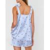 Ekouaer Womens Silk Pajama Set Bow Tie Knot Tank Top Satin Pjs Sets for Bridal Party 2 Piece Cami Shorts Sleepwear S-XXL(Cherry Blue Plaid)