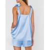 Ekouaer Womens Silk Pajama Set Bow Tie Knot Tank Top Satin Pjs Sets for Bridal Party 2 Piece Cami Shorts Sleepwear S-XXL(Light Blue)