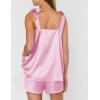 Ekouaer Womens Silk Pajama Set Bow Tie Knot Tank Top Satin Pjs Sets for Bridal Party 2 Piece Cami Shorts Sleepwear S-XXL(Pink)