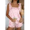 Ekouaer Womens Silk Pajama Set Bow Tie Knot Tank Top Satin Pjs Sets for Bridal Party 2 Piece Cami Shorts Sleepwear S-XXL(Pink Striped Bow Print)