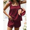 Ekouaer Womens Silk Pajama Set Bow Tie Knot Tank Top Satin Pjs Sets for Bridal Party 2 Piece Cami Shorts Sleepwear S-XXL(Wine Red)