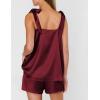 Ekouaer Womens Silk Pajama Set Bow Tie Knot Tank Top Satin Pjs Sets for Bridal Party 2 Piece Cami Shorts Sleepwear S-XXL(Wine Red)