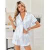 Ekouaer Womens Silk Satin Pajama Sets 2 Piece Button Down Silk Pjs Shorts Sets Cute Print Short Sleeve Sleepwear S-4XL(Blue Flower Bow Stripe)