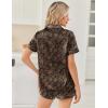 Ekouaer Womens Silk Satin Pajama Sets 2 Piece Button Down Silk Pjs Shorts Sets Cute Print Short Sleeve Sleepwear S-4XL(Brown Leaf Print)