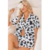 Ekouaer Womens Silk Satin Pajama Sets 2 Piece Button Down Silk Pjs Shorts Sets Cute Print Short Sleeve Sleepwear S-4XL(Cow Print)