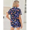 Ekouaer Womens Silk Satin Pajama Sets 2 Piece Button Down Silk Pjs Shorts Sets Cute Print Short Sleeve Sleepwear S-4XL(Dark Blue Baseball Print)
