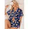Ekouaer Womens Silk Satin Pajama Sets 2 Piece Button Down Silk Pjs Shorts Sets Cute Print Short Sleeve Sleepwear S-4XL(Dark Blue Baseball Print)