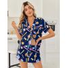 Ekouaer Womens Silk Satin Pajama Sets 2 Piece Button Down Silk Pjs Shorts Sets Cute Print Short Sleeve Sleepwear S-4XL(Dark Blue Baseball Print)