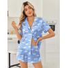 Ekouaer Womens Silk Satin Pajama Sets 2 Piece Button Down Silk Pjs Shorts Sets Cute Print Short Sleeve Sleepwear S-4XL(Moon and White Clouds)