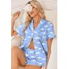 Ekouaer Womens Silk Satin Pajama Sets 2 Piece Button Down Silk Pjs Shorts Sets Cute Print Short Sleeve Sleepwear S-4XL(Moon and White Clouds)