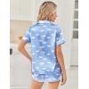 Ekouaer Womens Silk Satin Pajama Sets 2 Piece Button Down Silk Pjs Shorts Sets Cute Print Short Sleeve Sleepwear S-4XL(Moon and White Clouds)