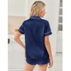 Ekouaer Womens Silk Satin Pajama Sets 2 Piece Button Down Silk Pjs Shorts Sets Cute Print Short Sleeve Sleepwear S-4XL(Navy Blue)