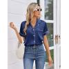 Ekouaer Womens Silk Satin Pajama Sets 2 Piece Button Down Silk Pjs Shorts Sets Cute Print Short Sleeve Sleepwear S-4XL(Navy Blue)