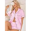 Ekouaer Womens Silk Satin Pajama Sets 2 Piece Button Down Silk Pjs Shorts Sets Cute Print Short Sleeve Sleepwear S-4XL(Pink)