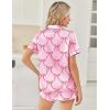 Ekouaer Womens Silk Satin Pajama Sets 2 Piece Button Down Silk Pjs Shorts Sets Cute Print Short Sleeve Sleepwear S-4XL(Pink With Red Bow)