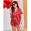 Ekouaer Womens Silk Satin Pajama Sets 2 Piece Button Down Silk Pjs Shorts Sets Cute Print Short Sleeve Sleepwear S-4XL(White Heart Print)