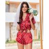 Ekouaer Womens Silk Satin Pajama Sets 2 Piece Button Down Silk Pjs Shorts Sets Cute Print Short Sleeve Sleepwear S-4XL(White Heart Print)