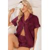 Ekouaer Womens Silk Satin Pajama Sets 2 Piece Button Down Silk Pjs Shorts Sets Cute Print Short Sleeve Sleepwear S-4XL(Wine Red)