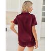 Ekouaer Womens Silk Satin Pajama Sets 2 Piece Button Down Silk Pjs Shorts Sets Cute Print Short Sleeve Sleepwear S-4XL(Wine Red)