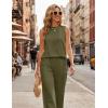Ekouaer Women’s Two Piece Sets Summer Sleeveless Lounge Sets Matching Pants Airport Travel Outfits(Army Green)