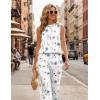 Ekouaer Women’s Two Piece Sets Summer Sleeveless Lounge Sets Matching Pants Airport Travel Outfits(Floral White)
