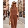 Ekouaer Women’s Two Piece Sets Summer Sleeveless Lounge Sets Matching Pants Airport Travel Outfits(Leather Brown)