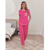 Ekouaer womens pajama sets Short Sleeve Pjs Lounge Set 2 Piece Sleepwear with Long Pants(Hot Pink)