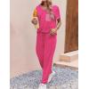 Ekouaer womens pajama sets Short Sleeve Pjs Lounge Set 2 Piece Sleepwear with Long Pants(Hot Pink)