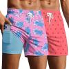 Ekouaer 2 Pack Men’s Swim Trunks 5″ with Compression Liner 2 in 1 Board Shorts Quick Dry Bathing Suit Swimwear Zipper Pocket(Anchor Coral/Tortoise Pink)