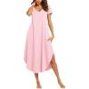 Ekouaer Long Nightgowns for Women Short Sleeve House Dress with Pockets V Neck Sleepshirts Side Split Sleepwear S-4XL(Misty Rose)