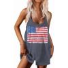 Ekouaer Rompers for Women Summer Casual Sleeveless Spaghetti Strap Shorts Overalls Jumpsuits Beach Outfits with Pockets(Flag-white)