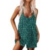 Ekouaer Rompers for Women Summer Casual Sleeveless Spaghetti Strap Shorts Overalls Jumpsuits Beach Outfits with Pockets(Green-floral)