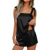 Ekouaer Womens Silk Pajama Set Bow Tie Knot Tank Top Satin Pjs Sets for Bridal Party 2 Piece Cami Shorts Sleepwear S-XXL(Black)