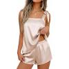 Ekouaer Womens Silk Pajama Set Bow Tie Knot Tank Top Satin Pjs Sets for Bridal Party 2 Piece Cami Shorts Sleepwear S-XXL(Champagne)