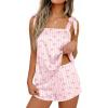 Ekouaer Womens Silk Pajama Set Bow Tie Knot Tank Top Satin Pjs Sets for Bridal Party 2 Piece Cami Shorts Sleepwear S-XXL(Pink Striped Bow Print)