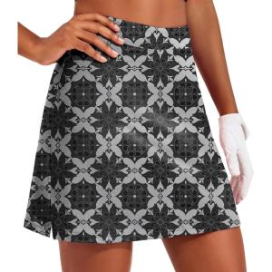 Ekouaer 16“ Golf Skorts for Woman with Inner Pockets Silicone Grippers Tennis Skirt Quick Dry Athletic Pickleball Skort(Black Floral)