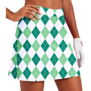 Ekouaer 16“ Golf Skorts for Woman with Inner Pockets Silicone Grippers Tennis Skirt Quick Dry Athletic Pickleball Skort(Green White Plaid)