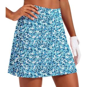 Ekouaer 16“ Golf Skorts for Woman with Inner Pockets Silicone Grippers Tennis Skirt Quick Dry Athletic Pickleball Skort(Ice Crack)