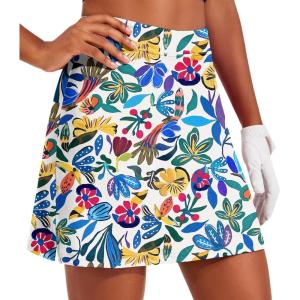 Ekouaer 16“ Golf Skorts for Woman with Inner Pockets Silicone Grippers Tennis Skirt Quick Dry Athletic Pickleball Skort(Nature Floral)