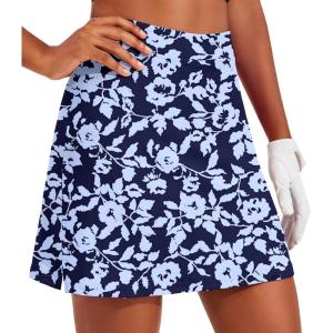 Ekouaer 16“ Golf Skorts for Woman with Inner Pockets Silicone Grippers Tennis Skirt Quick Dry Athletic Pickleball Skort(Navy Flower)